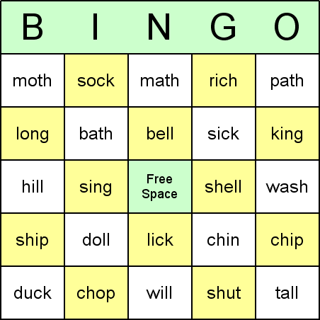 Consonant Digraph Bingo Card